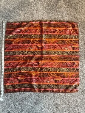 Vibrant Paisley Stripe 24x24 Square Wild Rag Scarf in Orange and Red
